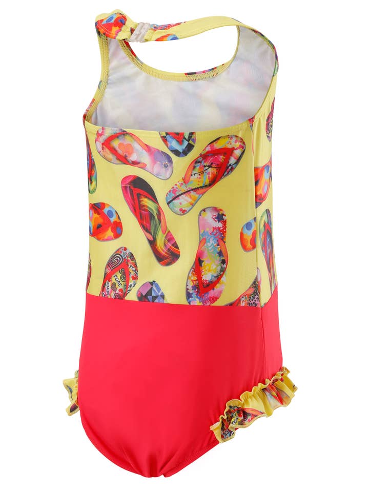 Marigold Coral Kes-Vir Girl's Flipflop Halterneck - Marigold/Coral for wholesale on Faire1