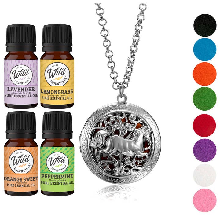Wild Essentials - Wholesale Aromatherapy necklace - Wild Horse Aromatherapy Diffuser Necklace with 8 color pads