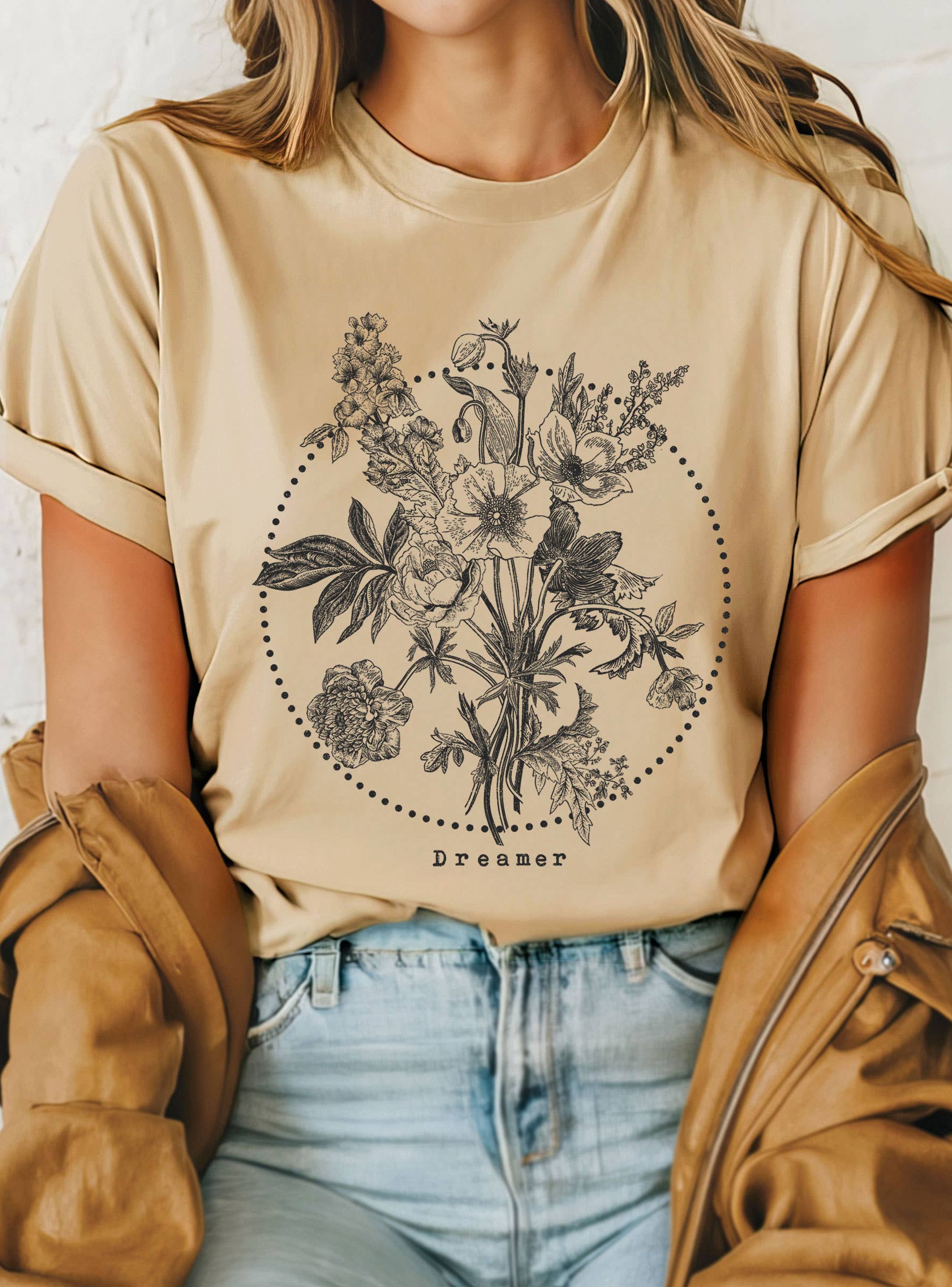 Rustee Clothing – Großhandel T-Shirt mit Siebdruck – Damen – DREAMER FLOWER GRAFIK T-SHIRTS2
