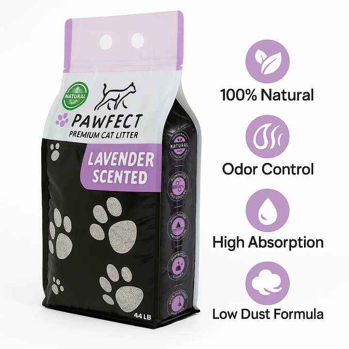 Pawfect Premium Cat Litter - Wholesale Cat litter - Lavender Scented Clumping Cat Litter–37.8 lb / 20L,Dust-Free1