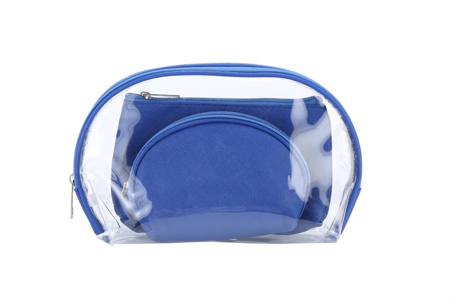 Nima Accessories Inc - Wholesale Makeup/Cosmetic Bag - Ladies 3 Piece Clear See Thru Metallic Cosmetic Bag0