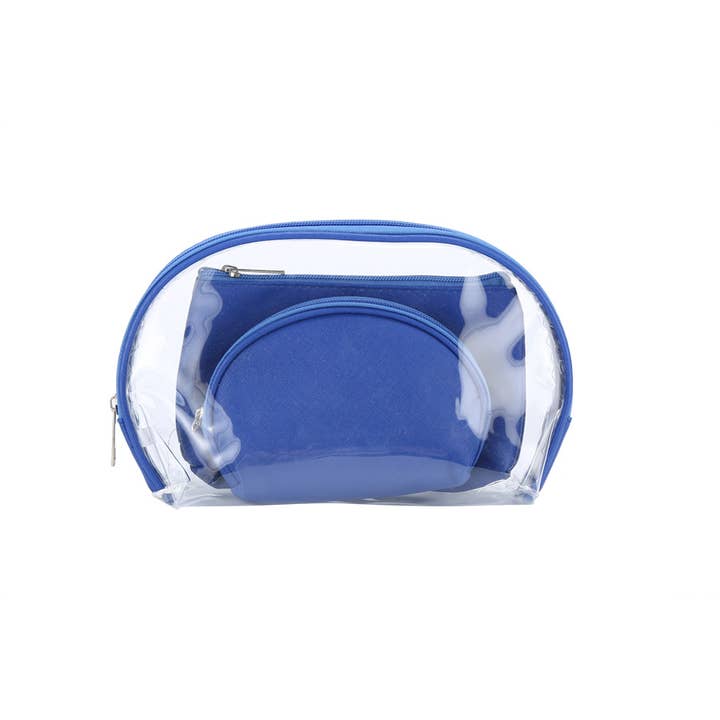 Nima Accessories Inc - Wholesale Makeup/Cosmetic Bag - Ladies 3 Piece Clear See Thru Metallic Cosmetic Bag