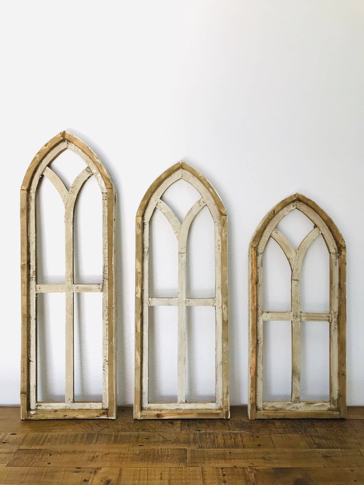 Rustic Farm - Wholesale Decorative Panel - 40-181-Pisa Wood Window 3 PC Set, White, Handmade - 3.2