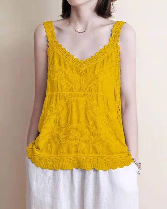 Rosa Clothing - Wholesale Tank Top - Women's - V-Neck Ethnic-Style Pattern Lace Camisole4