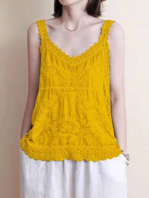 Rosa Clothing - Wholesale Tank Top - Women's - V-Neck Ethnic-Style Pattern Lace Camisole4