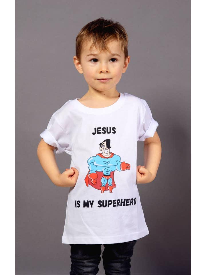 Fearless - Clothed in strenght and dignity - Wholesale Screen Printed T-Shirt - Kids - Jesus Is My Superhero T-Shirt White2