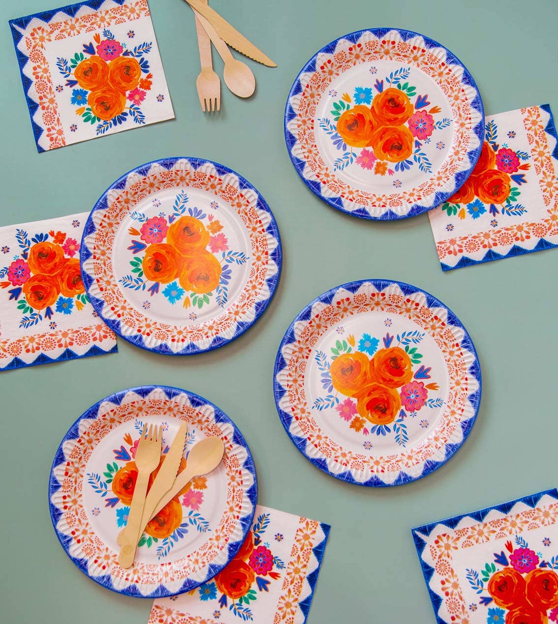 Talking Tables UK – wholesale Disposable plate – Boho Blue and Orange Floral Plates | 12 Pack |2