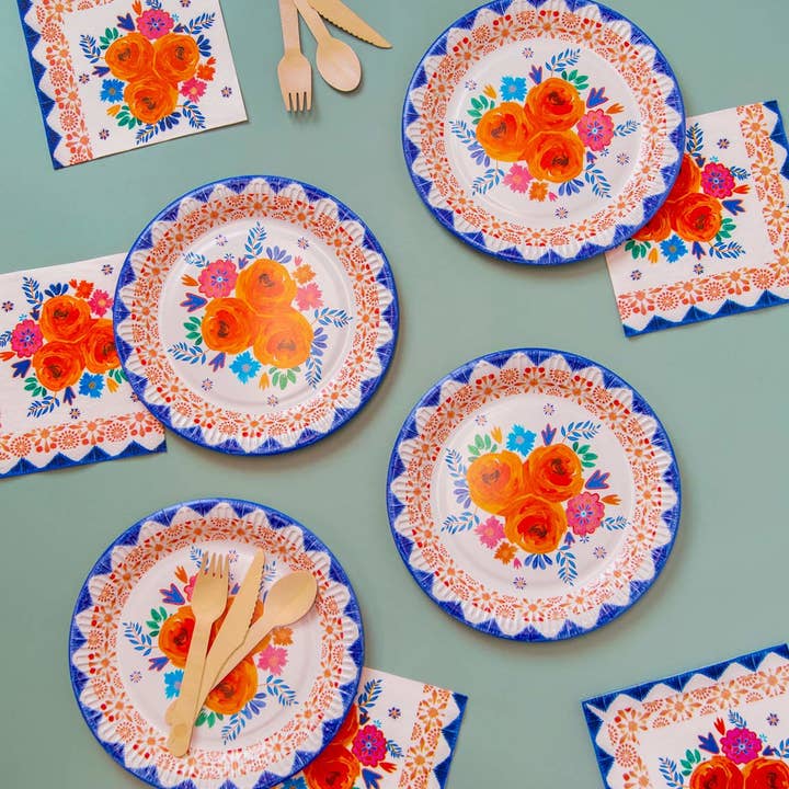 Talking Tables UK – wholesale Disposable plate – Boho Blue and Orange Floral Plates | 12 Pack |2