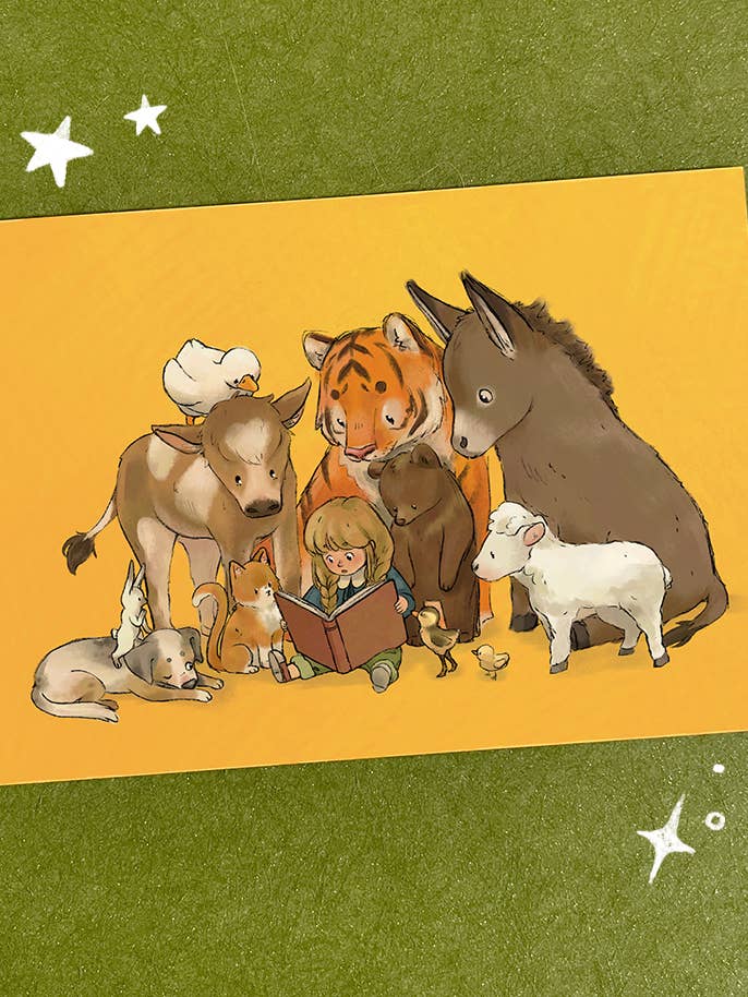 Reading to friends | Greeting card for wholesale by Aiko Graven