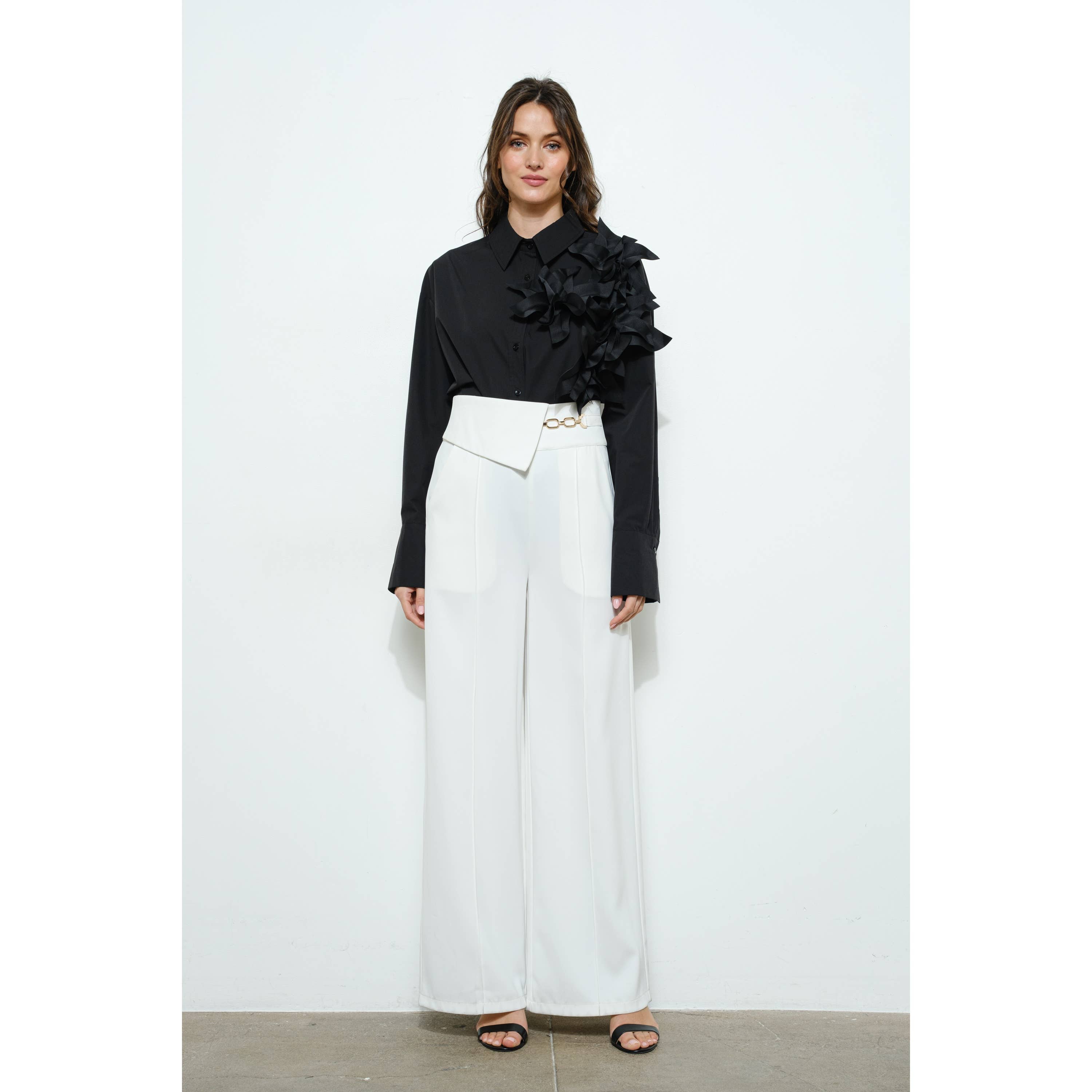 INA – Engroshandel Bluse - Dame – 3D båndblomst applikation skræddersyet skjorte12