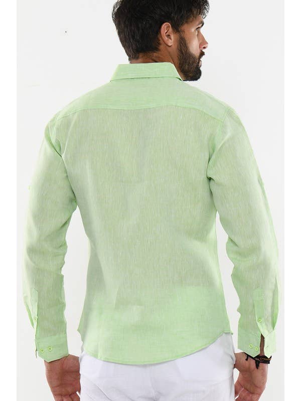 Azucar & Bohio - Wholesale Button Down Shirt - Men's - Linen Soft To The Touch Long Sleeve Roll Up Shirt
