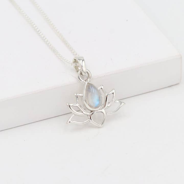 Jay Jools - Wholesale Pendant/Charm Necklace - Rainbow Moonstone Lotus Pendant: 925 Sterling Silver Jewelry2