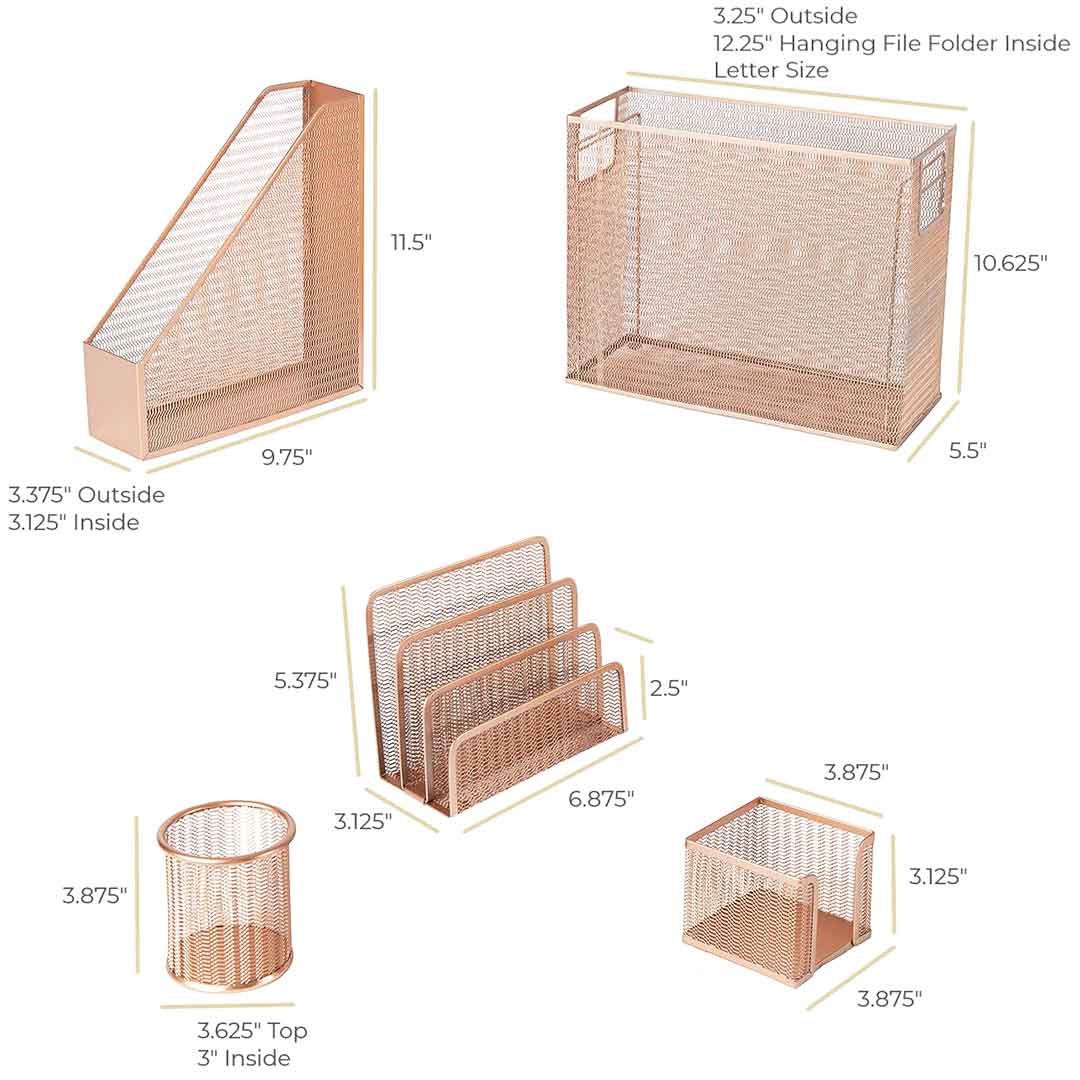 Blu Monaco - Wholesale Desk Organizer - Fontvieille 5 Piece Rose Gold Desk Organizer Set6