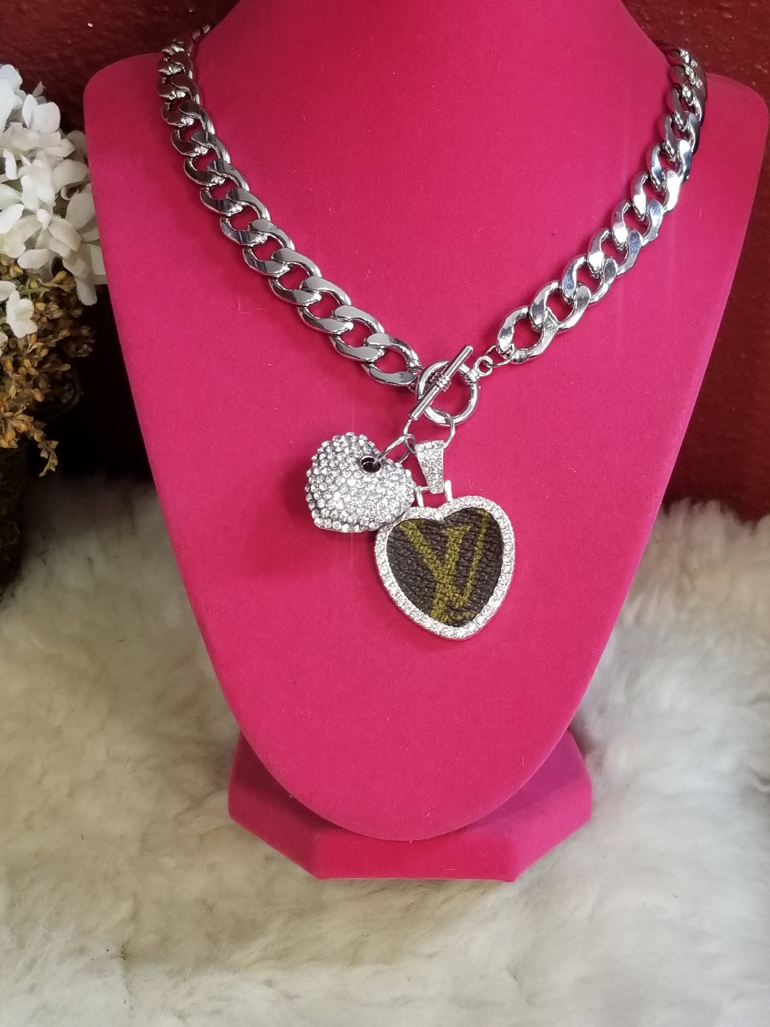 Upcycled Always & Forever accessories - Wholesale Pendant/Charm Necklace - Authentic upcycled canvas Chunky chain necklace w heart1