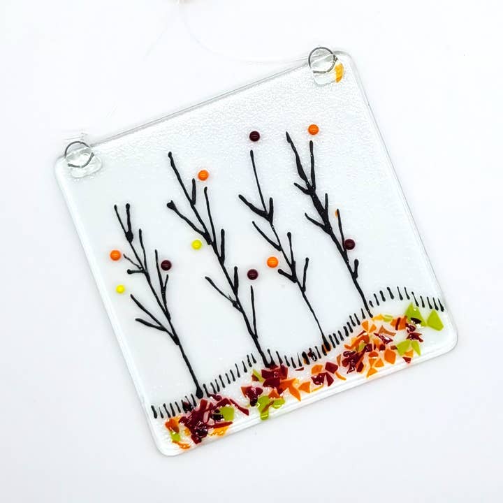 Attrape-soleil à fleurs sauvages en verre fondu dans des tons automnaux pour la vente par Eclectic Woodchuck