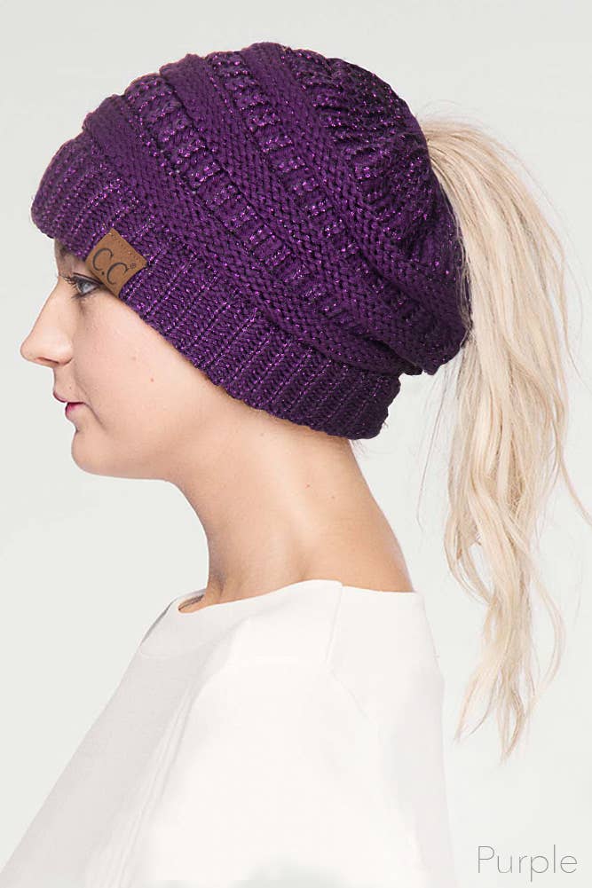 Hana – wholesale Beanie – Women's – C.C Metallic Messy Bun Ponytail Beanie10