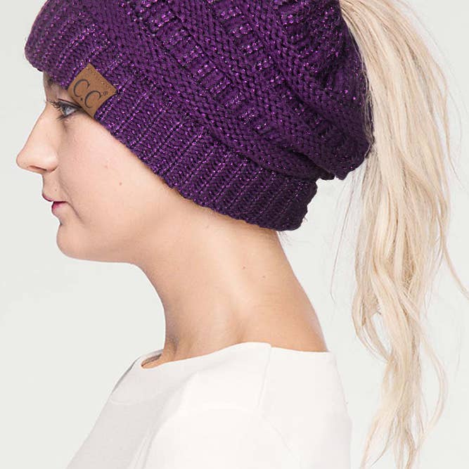 Hana – wholesale Beanie – Women's – C.C Metallic Messy Bun Ponytail Beanie10