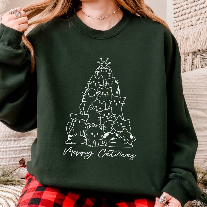 Merry Catmas Christmas Unisex Heavy Blend Crewneck Sweatshirt for wholesale by with love, aj.
