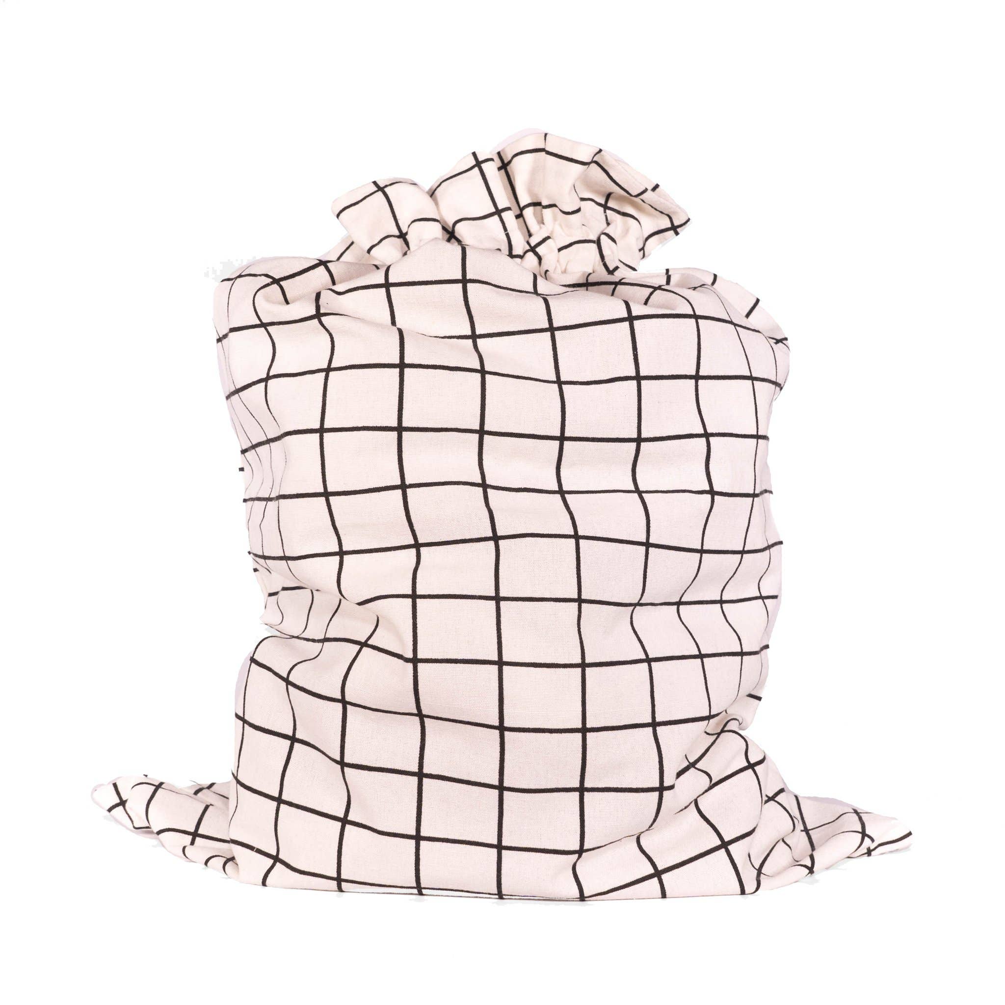 EverWrap - Wholesale Gift Bag - White With Black Grid Pattern Cotton Sleigh Bag 27" Tall2