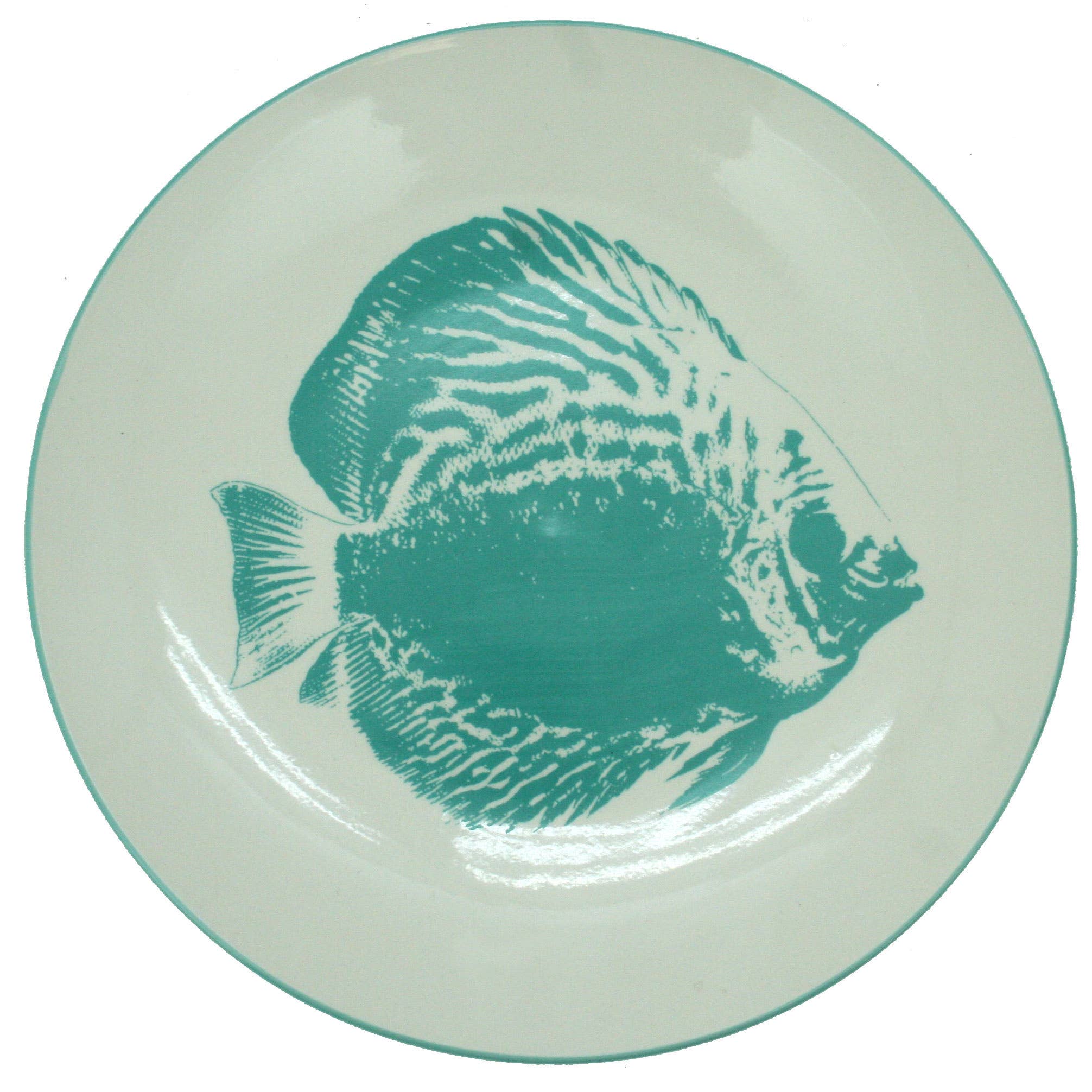 Modern Coastal by Contrast Inc. – wholesale Tallrikar – Rund keramisk tallrik med diskusfisk i blågrön färg0