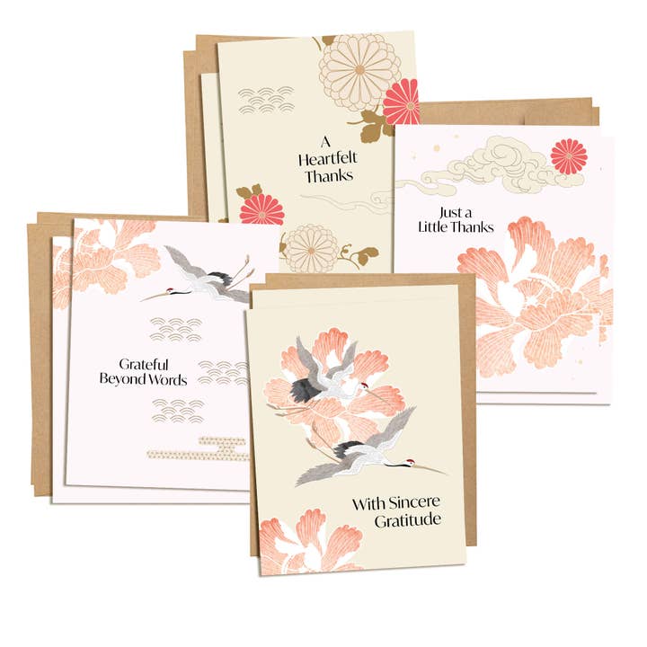 Cute Asian Cards - Wholesale Thank You Card - Crane & Peony 8 Assorted Thank You Greeting Cards | Gratitude Boxed Set4