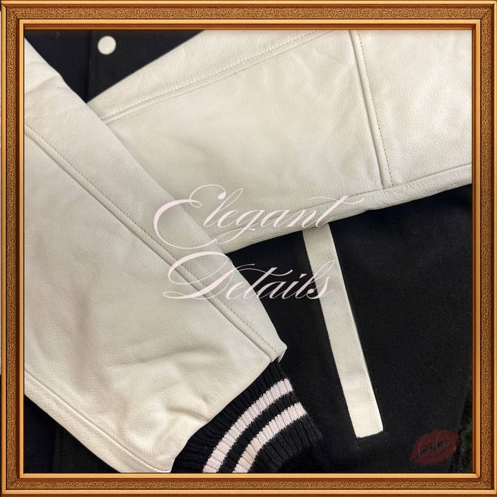 OH Wears – wholesale College/Baseball Jacket - Men’s – Custom Varsity Bomber Jacket in Dark Gray Wool and Genuine Cream Leather Sleeves, Custom Men’s, Kids Bomber Jacket3