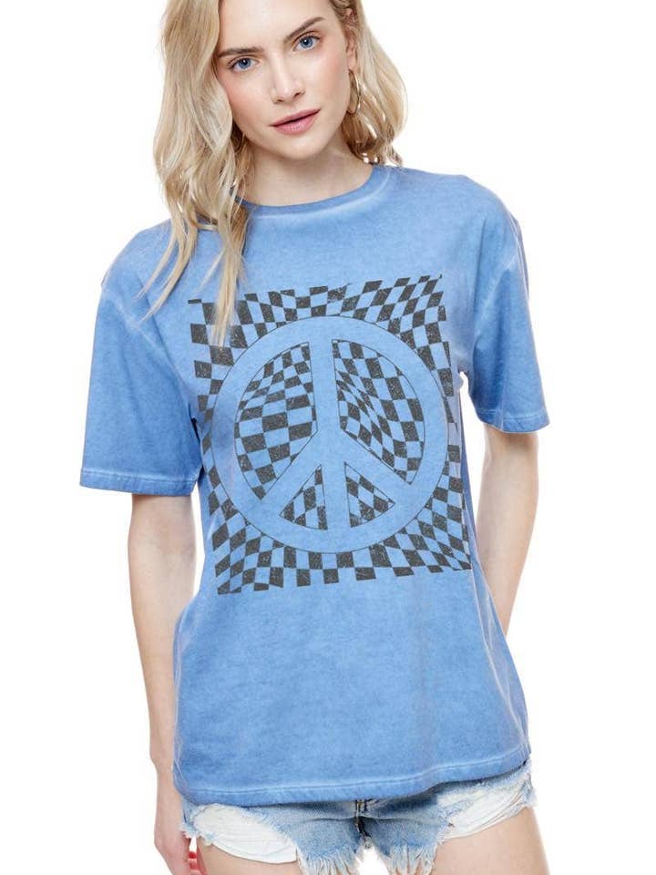 Checkered Peace Vintage Graphic S/S Lunar Dye Tee for wholesale by Foryeri