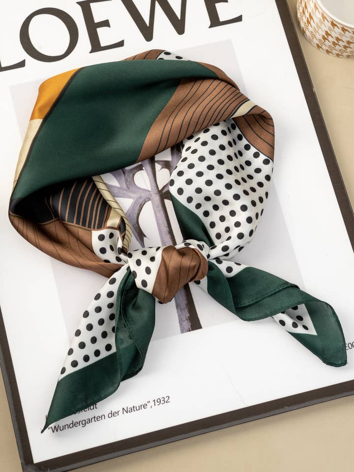 70x70 square scarf silk effect – Geometric and polka dot pattern for wholesale by COSMOS