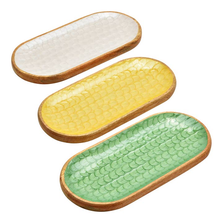 Dekorationsfat i mangoträ, 3-delad, Gul/Vit/Grön (B/H/D) 38x17x2cm för wholesale av Wurm