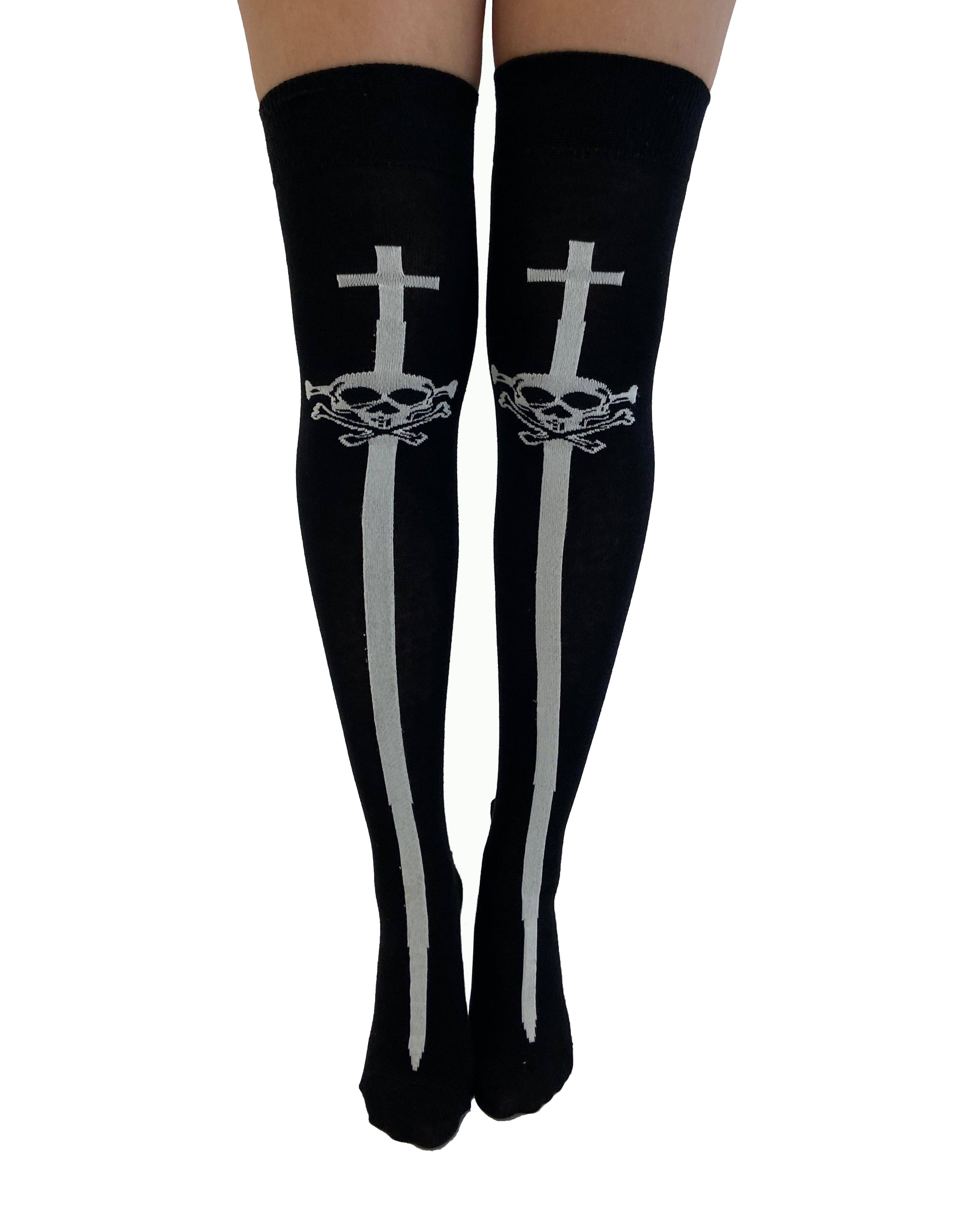 Black Skull and Sword Over the Knee Socks for wholesale on Faire