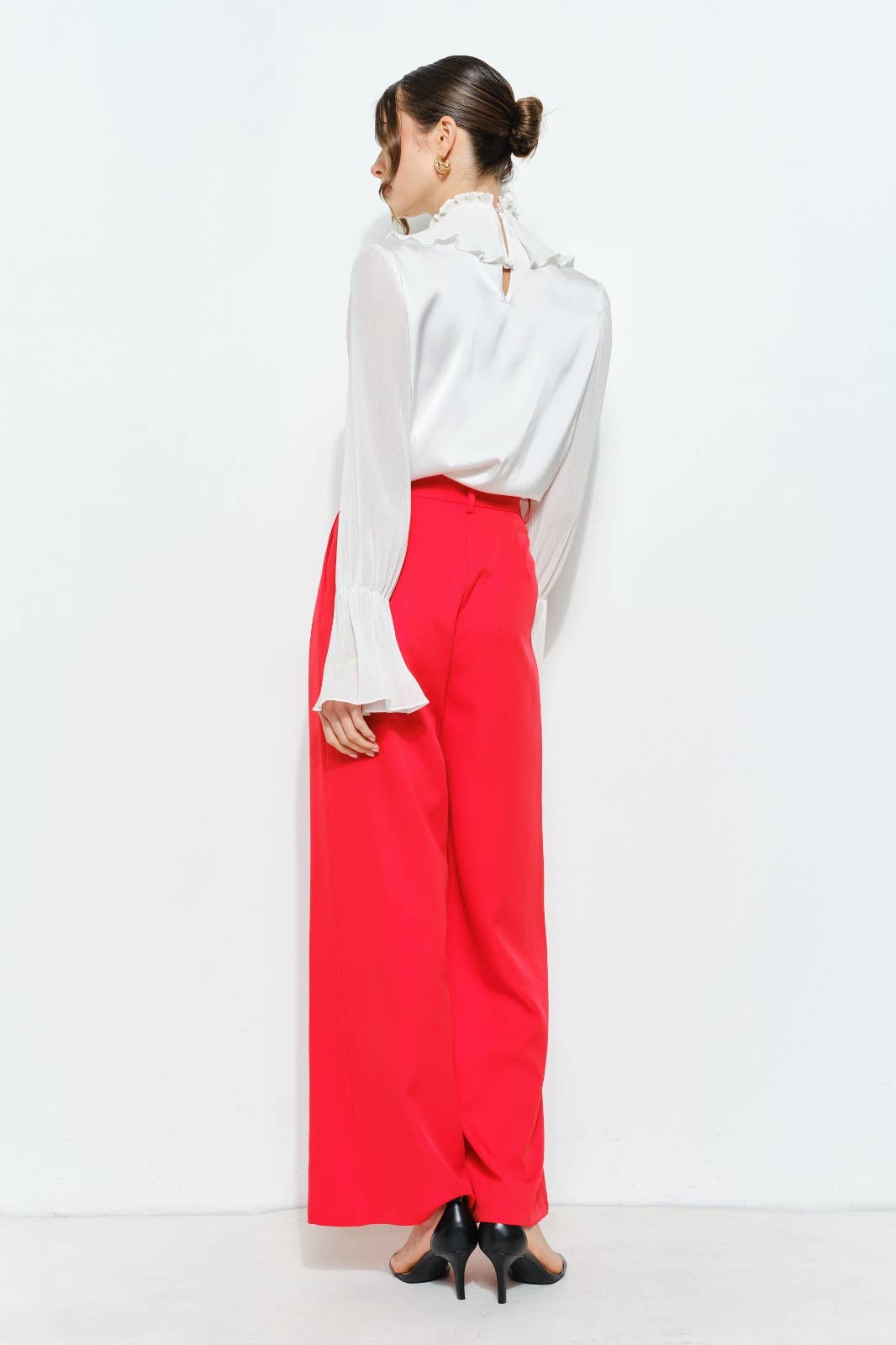 INA - Wholesale Blouse - Women's - Romantic Princess Pleated Satin Ruffled Blouse Top16