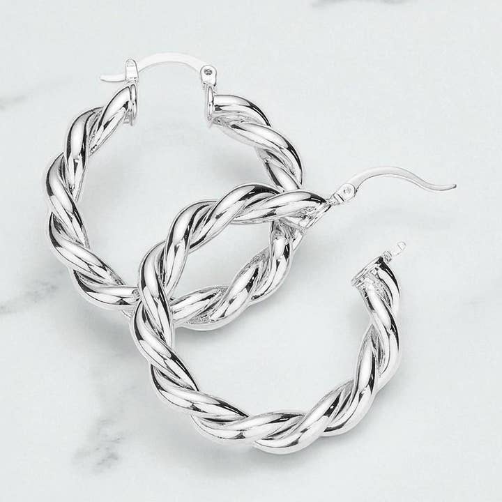 Sensibling Corp. - Wholesale Hoop Earrings - Braided Metal Hoop Pin Catch Earrings0
