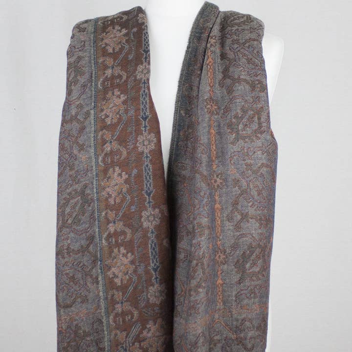 SVEZElife - Wholesale Sjaal - Dames - Jamdani Motif Jacquard Merino wollen sjaal - grijs oranje1