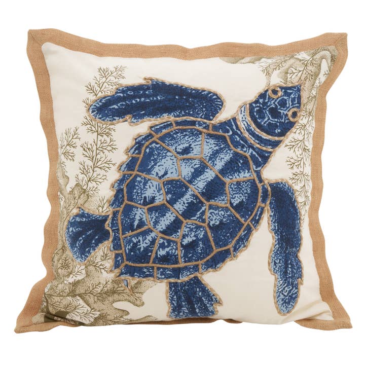 Navy Blue Sea Turtle Pillow - Down Filled for wholesale on Faire