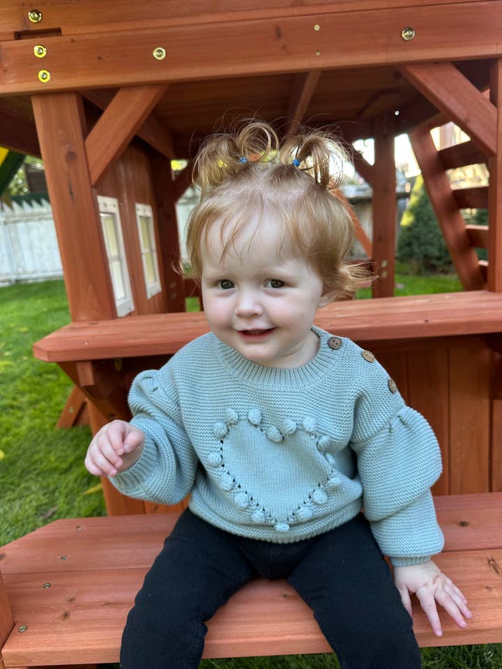 Dusty Blue Heart Knit Sweater for wholesale by Evvie Bean's