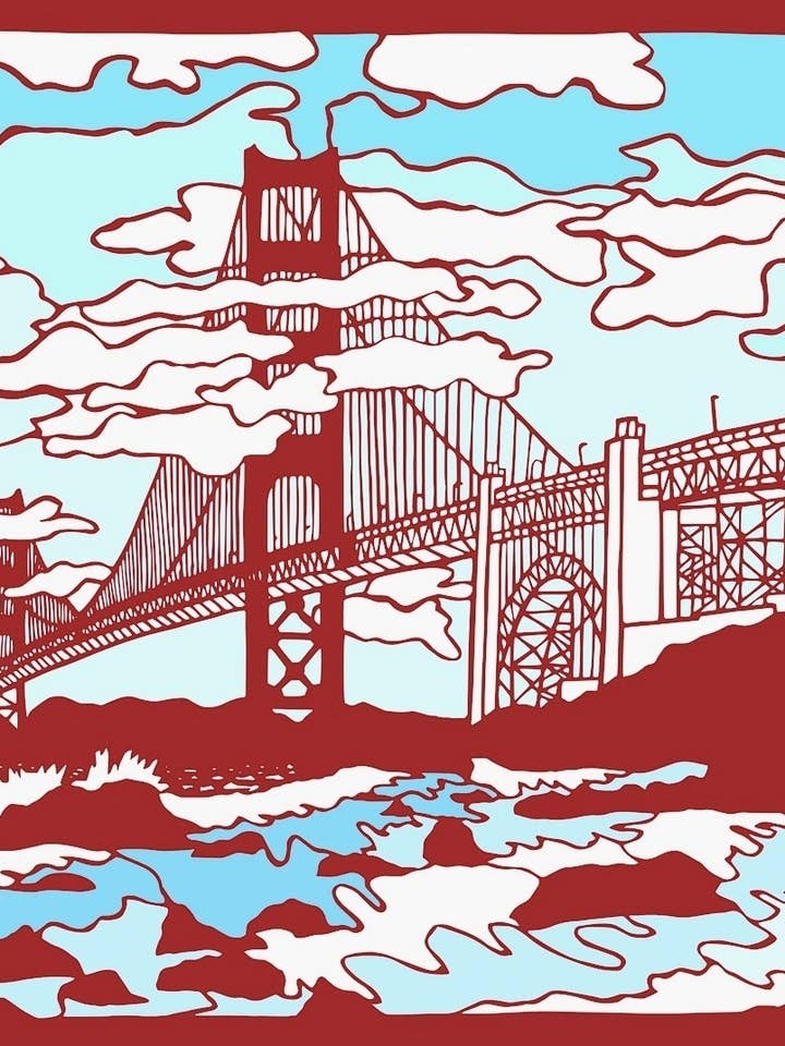 Greeting Card #127 Golden Gate in Red for wholesale by Elizabeth VanDuine