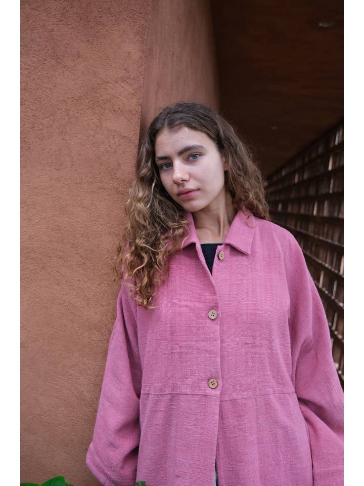 Fiery Pink Duster Jacket X Audrey for wholesale on Faire
