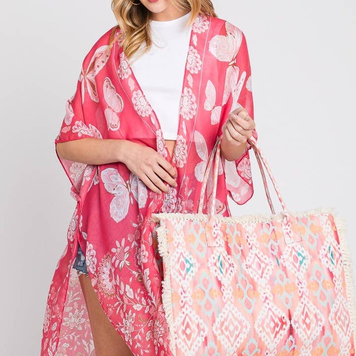 MiMi Wholesale - Wholesale Tote Bag - Women's - MB0203 Stella Boho Pattern Fringe Tote Bag