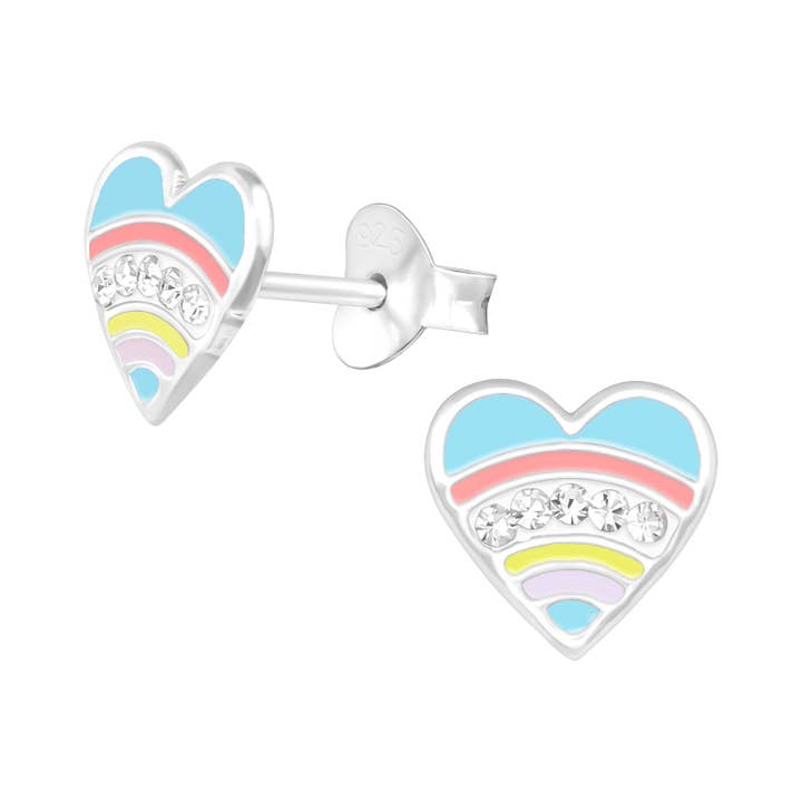 Girl's 925 Sterling Silver Post Earrings- Crystal Heart for wholesale by Snazzy Girls