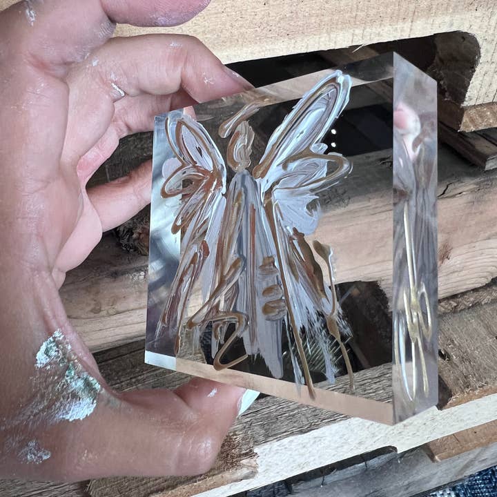 The Painted Petal - Wholesale Decorative Tabletop Object - Neutral Angel Lucite Block
