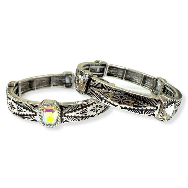 Stretch Etched Bracelet with Crystal Accents for wholesale by Accessories To Go