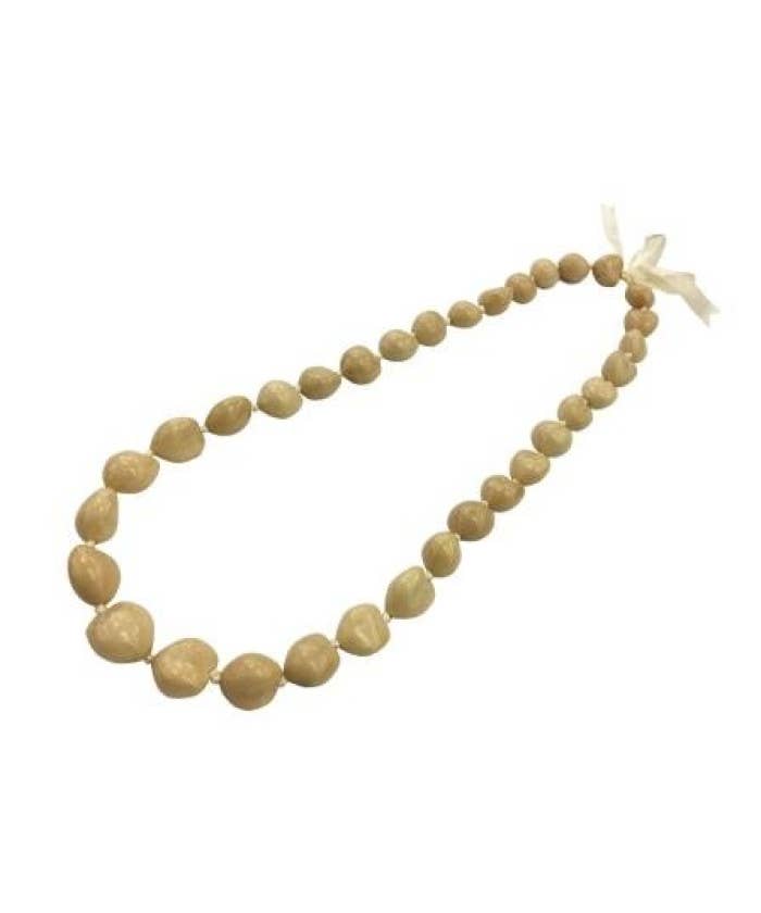 DK Hawaii - Wholesale Beaded/Pearl Necklace - Natural Beige Kukui Nut Necklace0