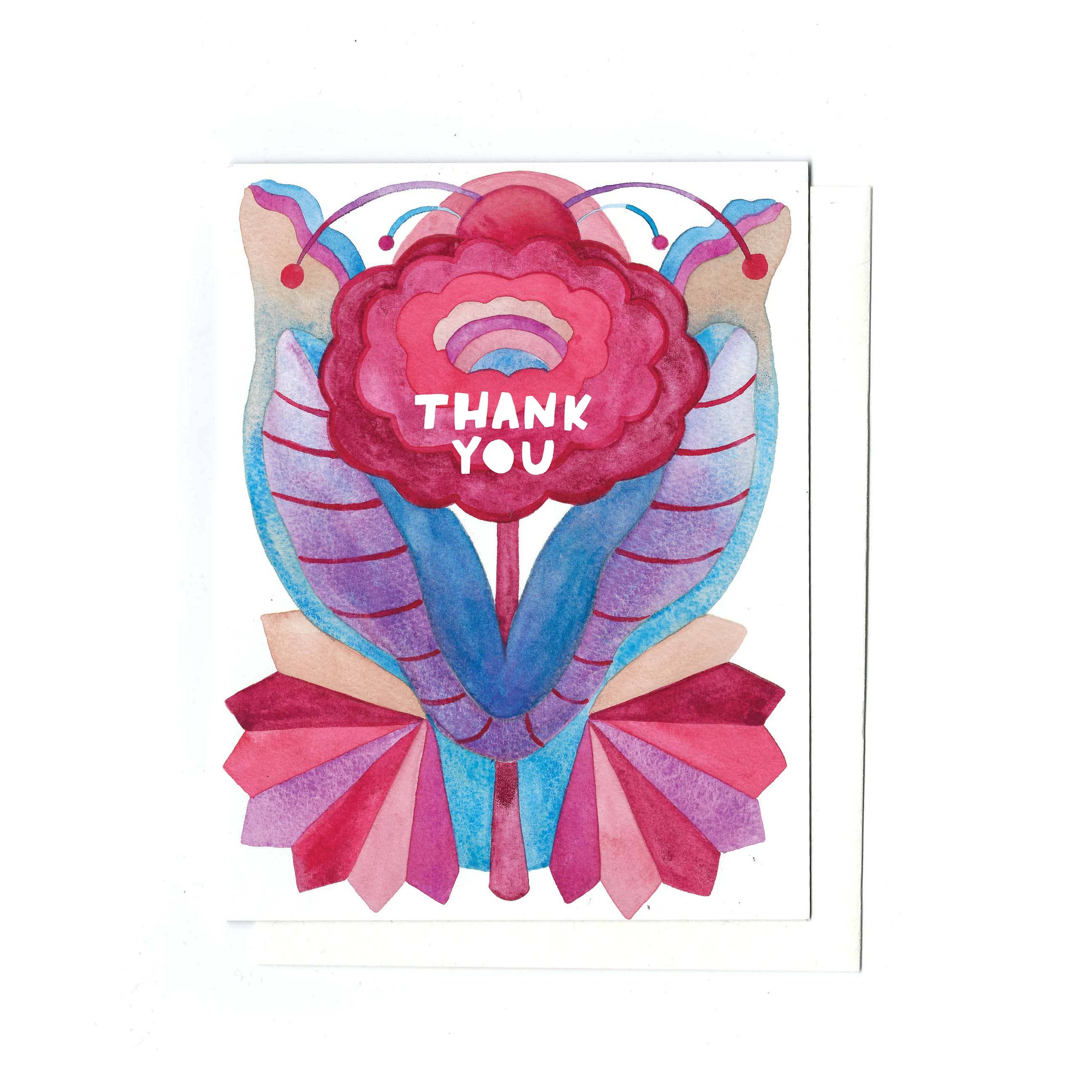 Katie Blanchard Art + Works - Wholesale Thank You Card - Zinnia Thank You - Folk Design Card