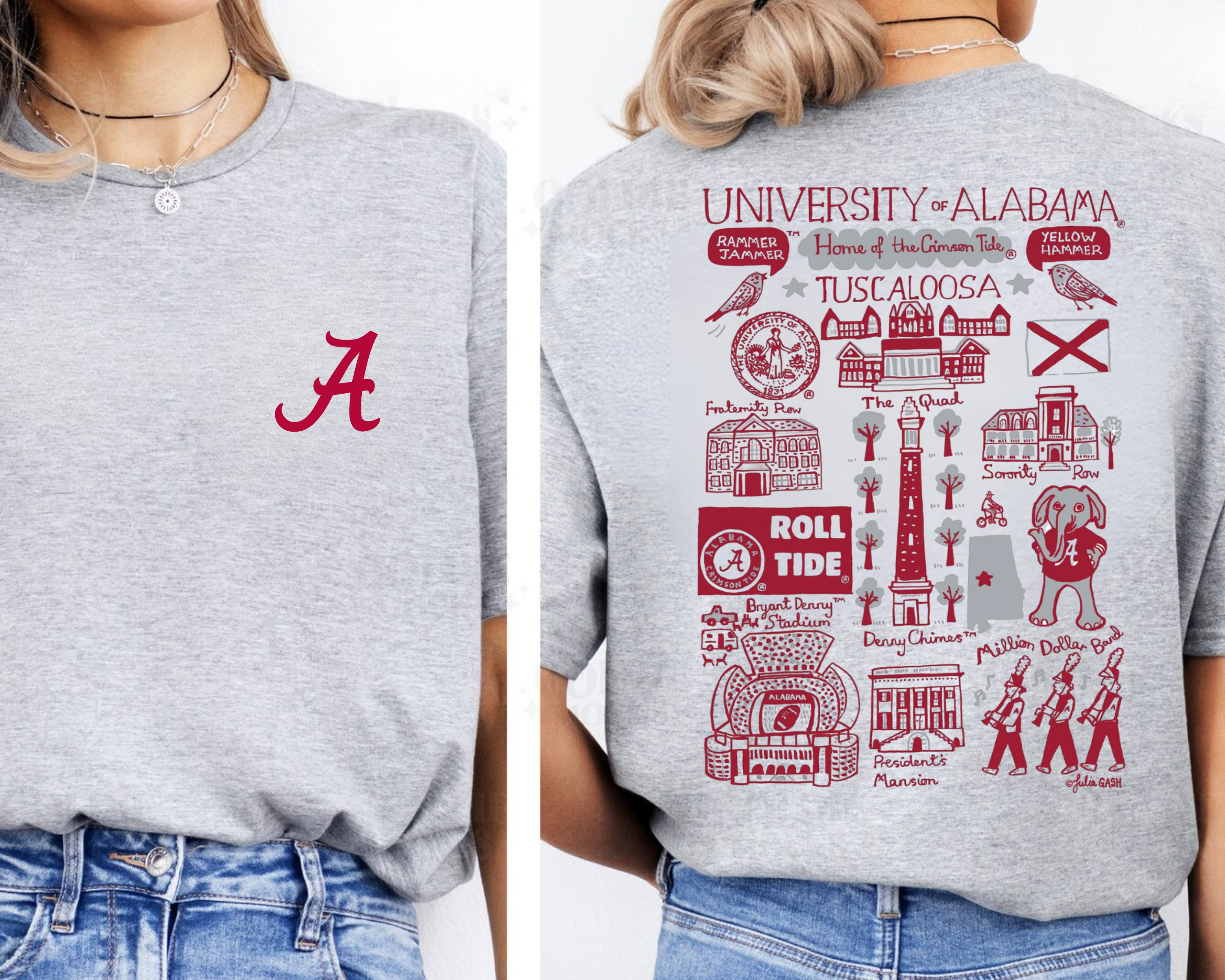 Pocketful of Prints - Wholesale Screen Printed T-Shirt - Women's - Alabama Collage Tee1