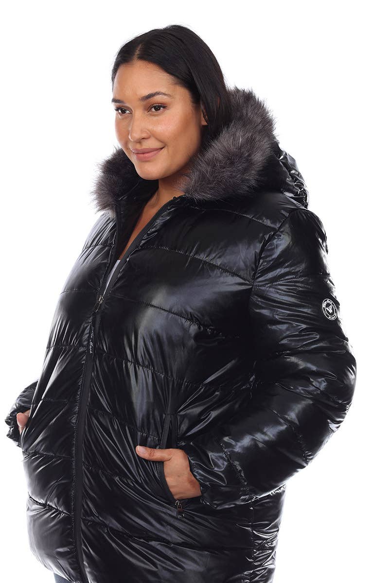 WHITE MARK - Vente Manteau – femme - Doudoune métallisée grande taille avec capuche4