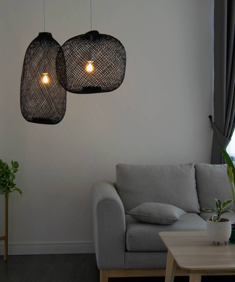 Lanna Passa - Wholesale Chandelier/Hanging Light - Lanna Thai Bamboo Light - Black Shade & Plug-in Version3