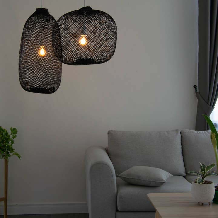 Lanna Passa - Wholesale Chandelier/Hanging Light - Lanna Thai Bamboo Light - Black Shade & Plug-in Version3