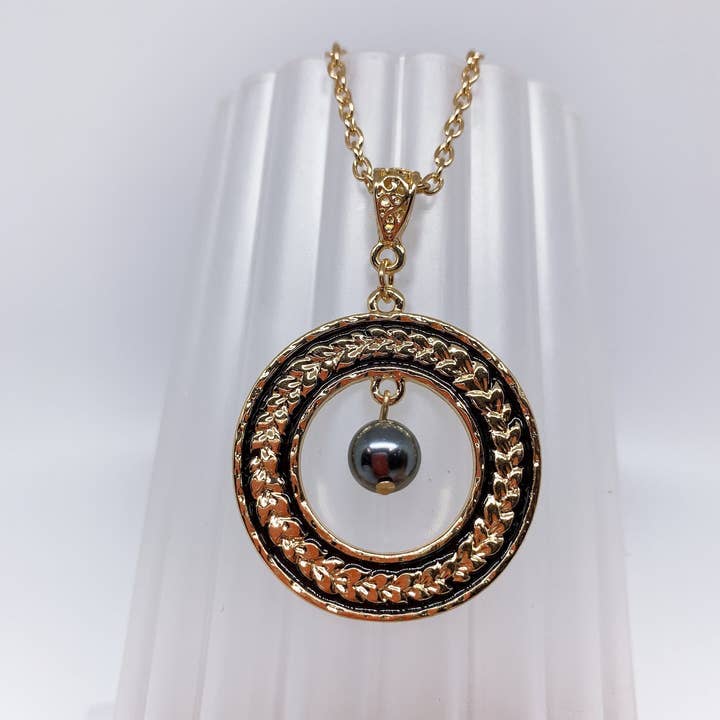 Anela's Jewelry - Wholesale Pendant/Charm Necklace - Maile lei Black enamel Circle: Hamilton Gold Necklace with Shell Pearls2
