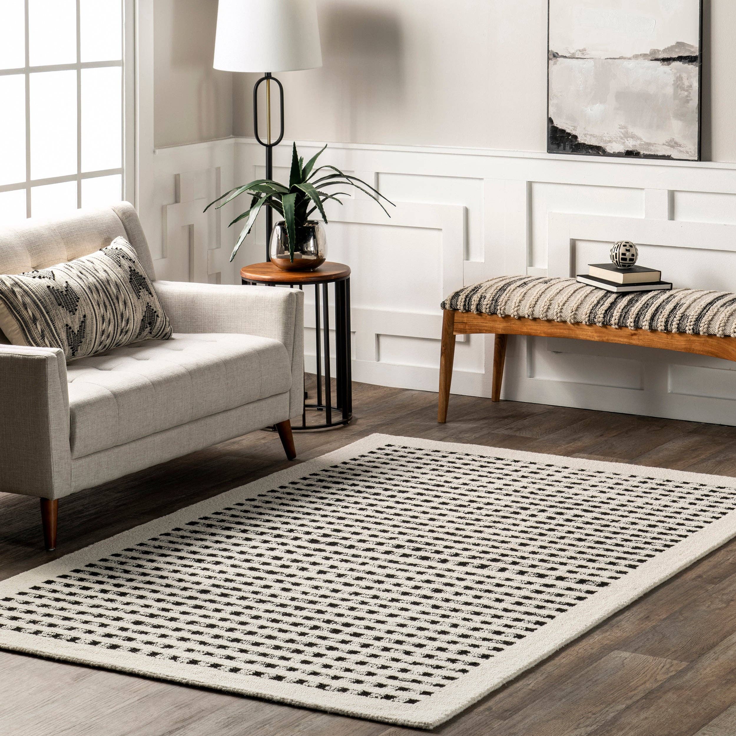 Ivory Adahlia Checkered Wool Area Rug for wholesale on Faire0