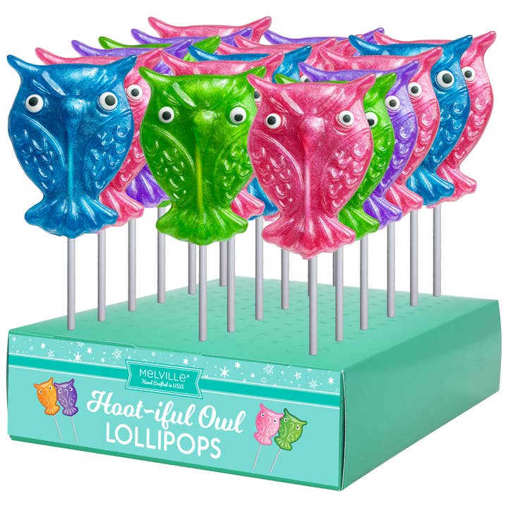 Melville Candy Company - Wholesale Lollipop - Glitter Owl Lollipops - Assorted